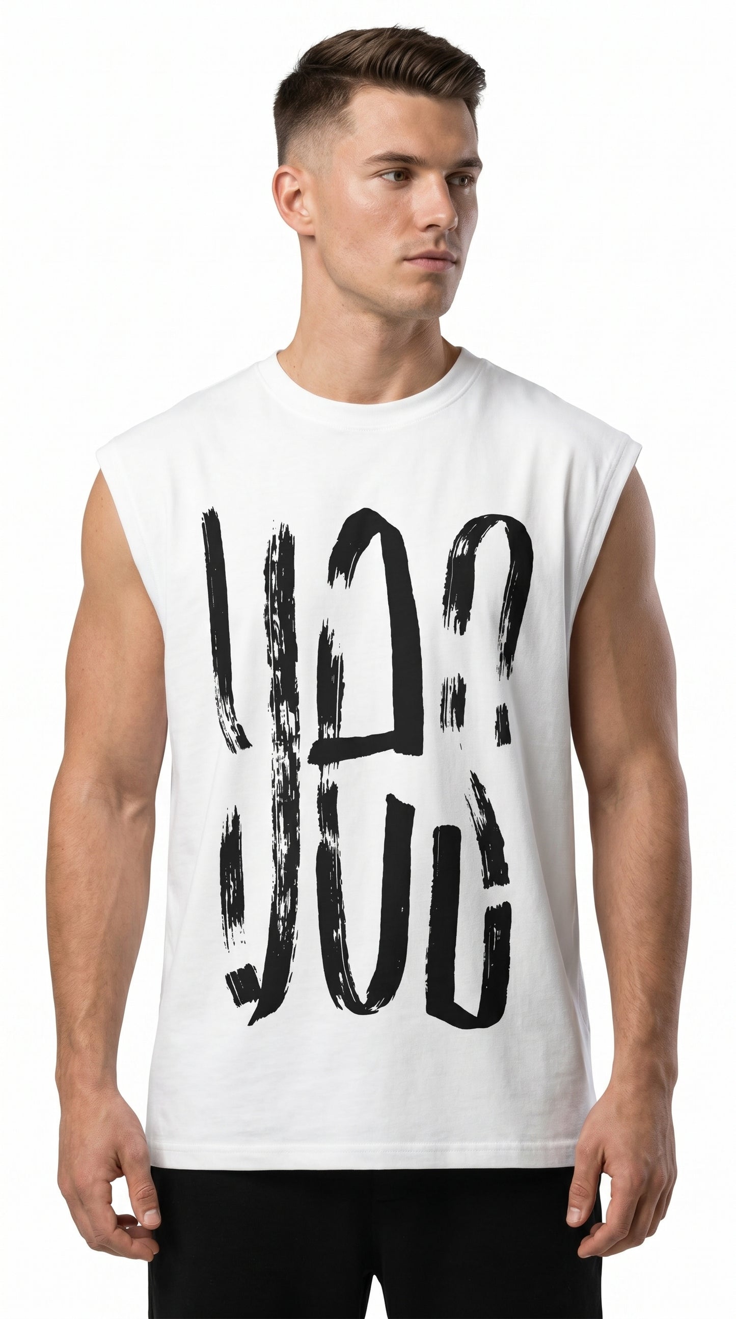 "YES" Brush Graphic Oversize Muscle Tee