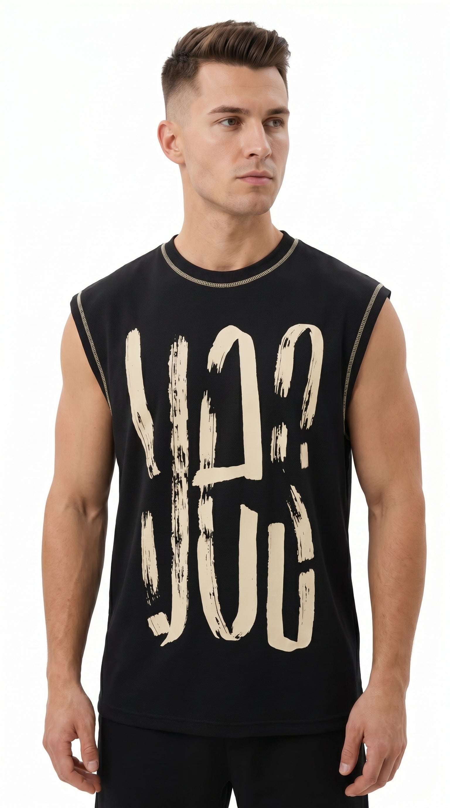 "YES" Brush Graphic Oversize Muscle Tee