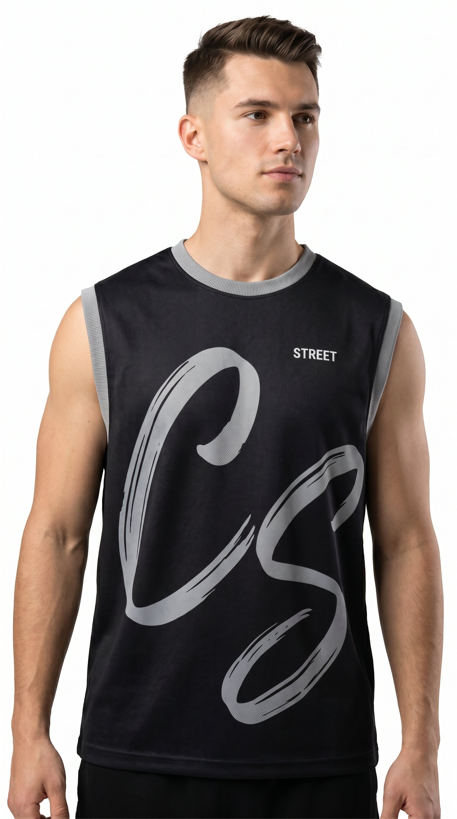 "CS" Brush Graphic Streetwear Jersey Tank