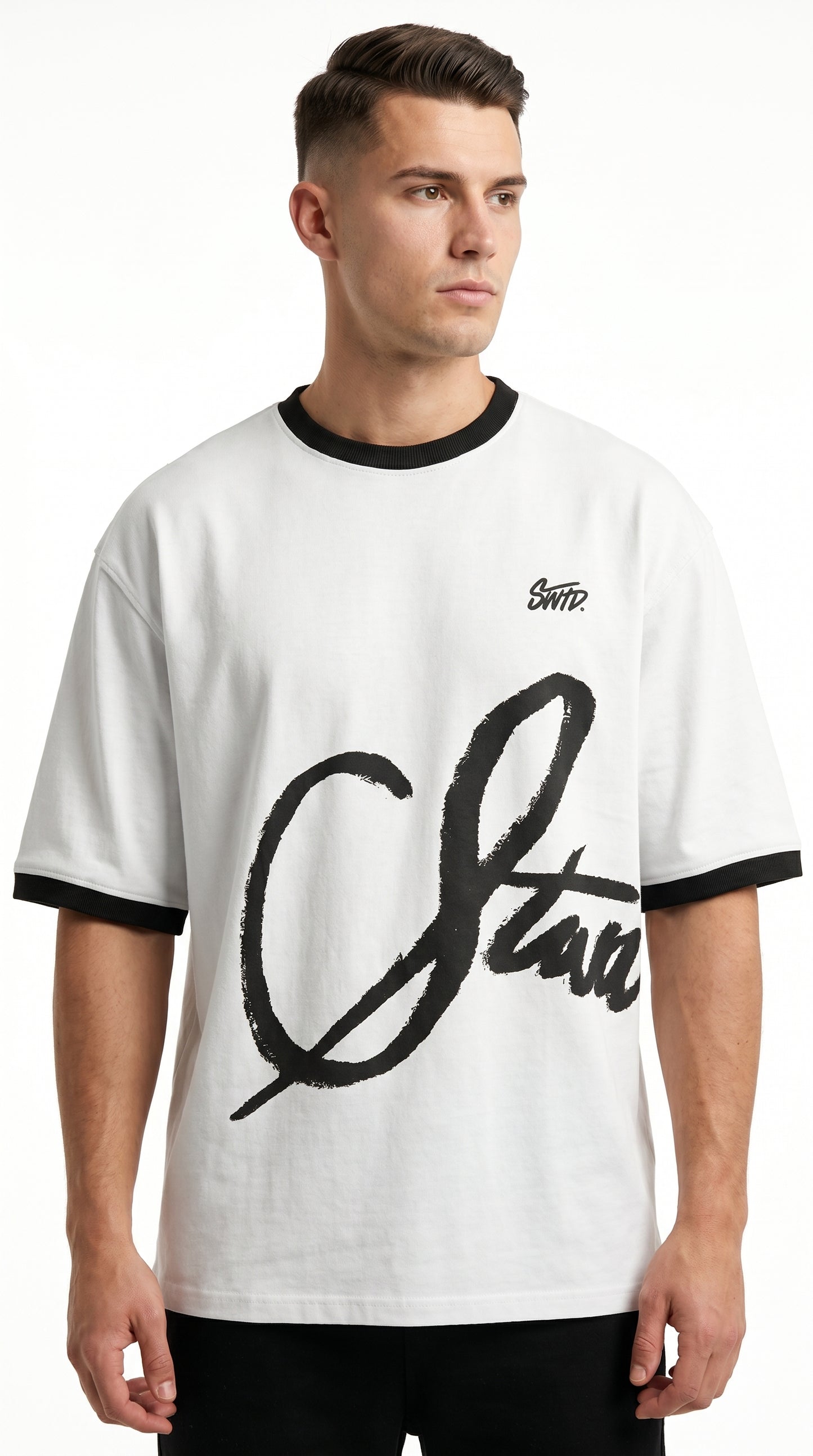 Contrast Ringer Brush Signature Oversized Tee
