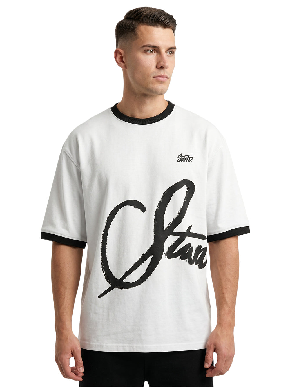 Contrast Ringer Brush Signature Oversized Tee