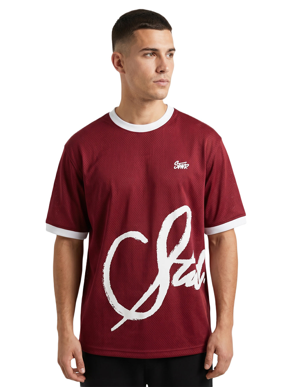 Contrast Ringer Brush Signature Oversized Tee